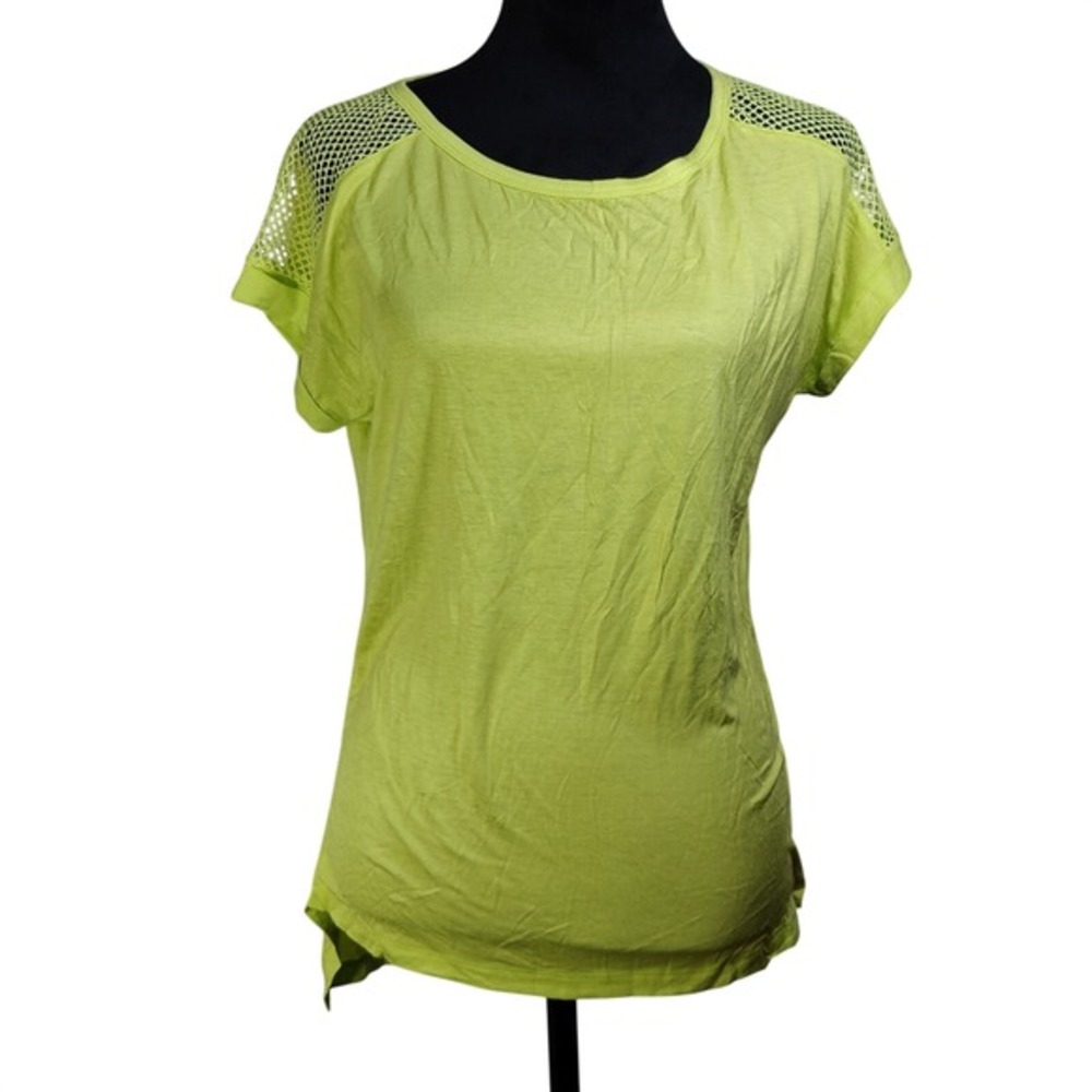 Melao Women Neon Lime Green‎ Mesh Shoulder T-Shirt Top Size M bright sporty